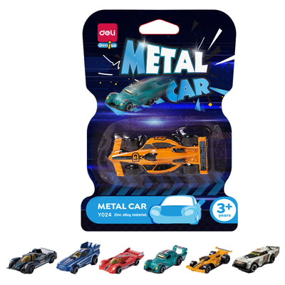 Mașinuță de curse metalică Deli Y024 cu design sportiv și dimensiuni compacte