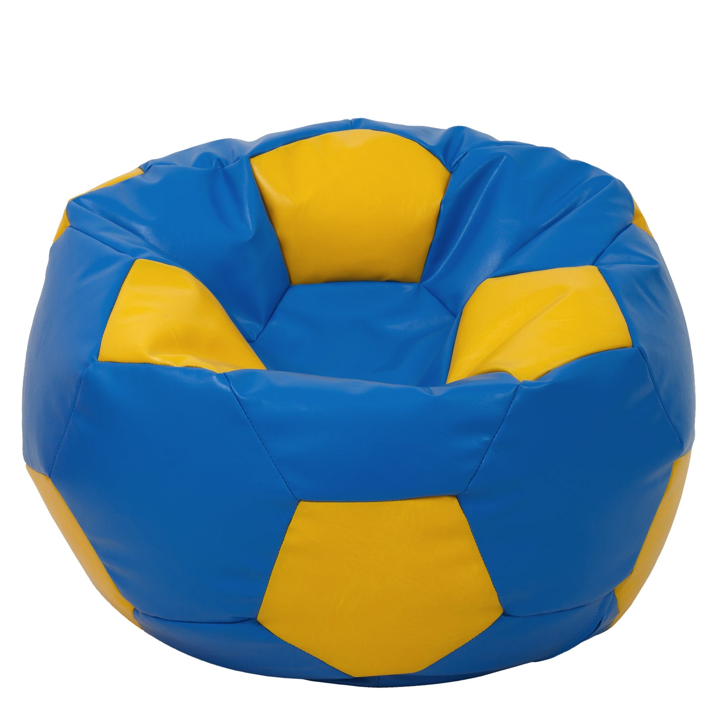 Fotoliu puf Mega Ball - imitatie piele - albastru/galben