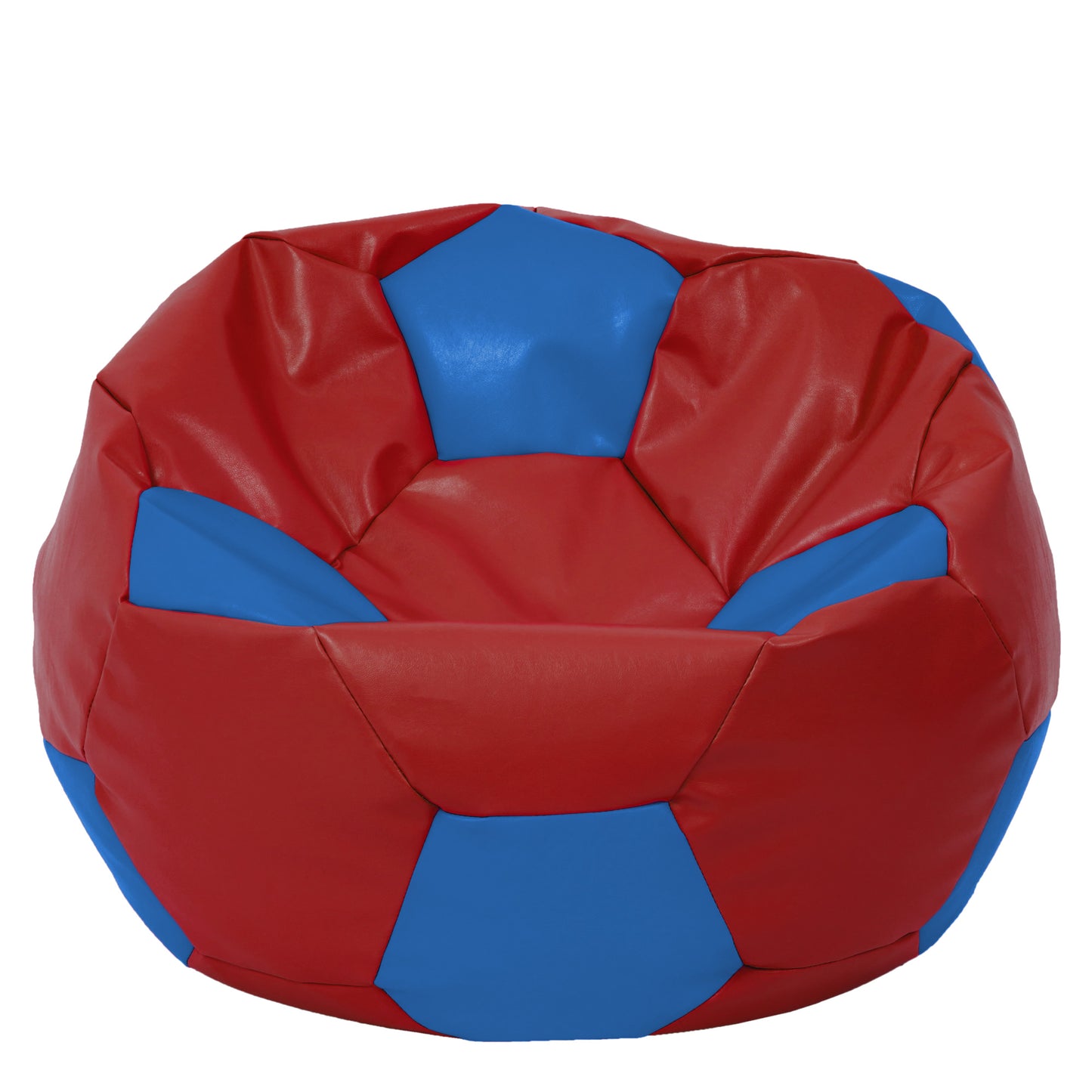 Fotoliu puf Mega Ball - imitatie piele - rosu/albastru