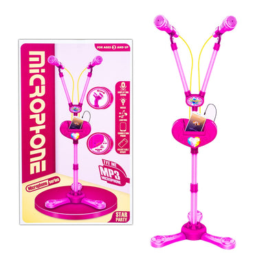 Microfon Dublu Cu Baterii Si Suport, Pentru Fete