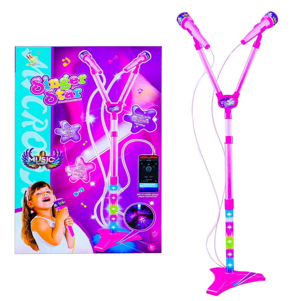 Microfon Dublu Cu Baterii Si Suport