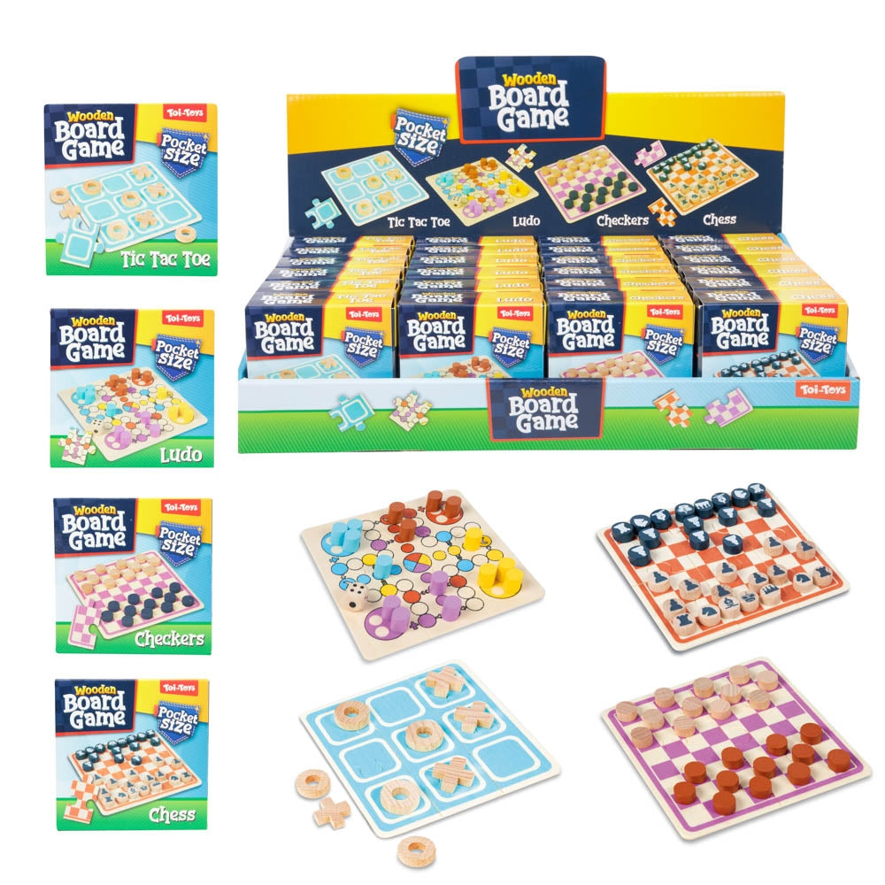 Mini jocuri de societate, 4 in 1, din lemn - Toi-Toys