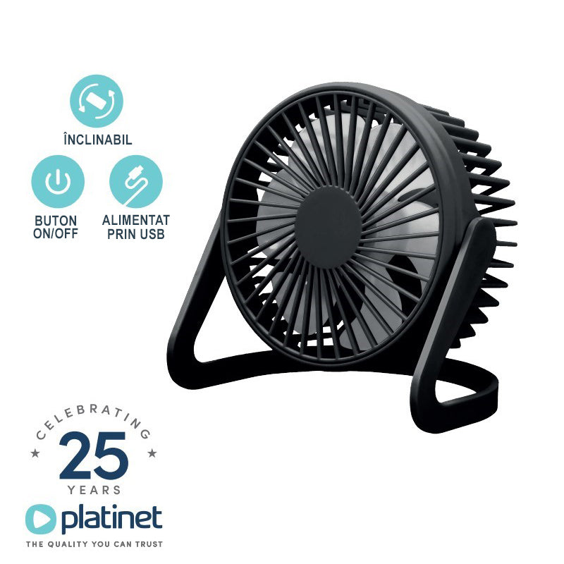 Mini ventilator de birou 15*12 cm, inclinare reglabila si alimentare USB, Platinet