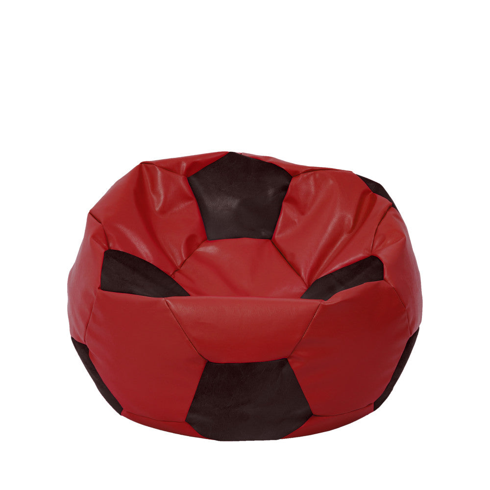 Fotoliu puf Mondo Ball - imitatie piele - rosu/wenge