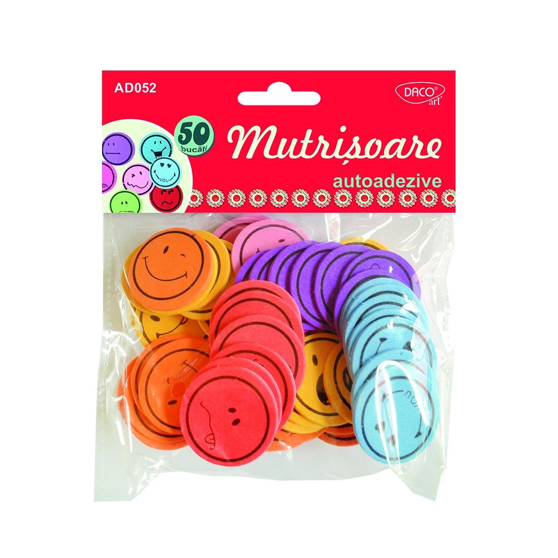 Set de 60 de mutrișoare decorative din spumă autoadezivă cu fețe vesele pentru copii și activități craft, brand DACOart