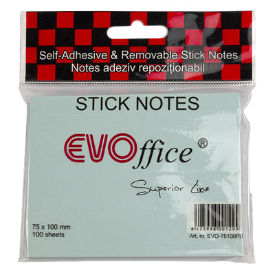 Notes Autoadeziv 75*100 Mm, Albastru Pastel, 100 File Evoffice