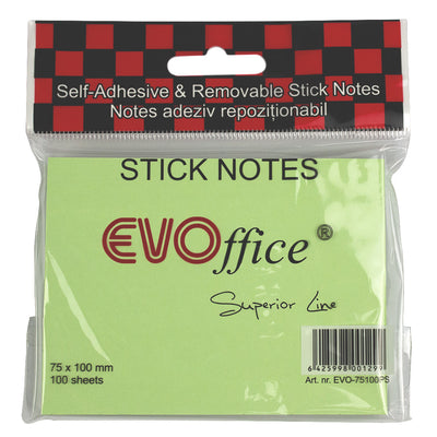 Notes Autoadeziv 75*100 Mm, Verde Pastel, 100 File Evoffice