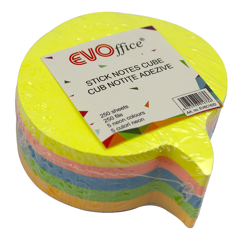 Notes autoadeziv cub color 250 file, 5 culori neon, idee EVOffice