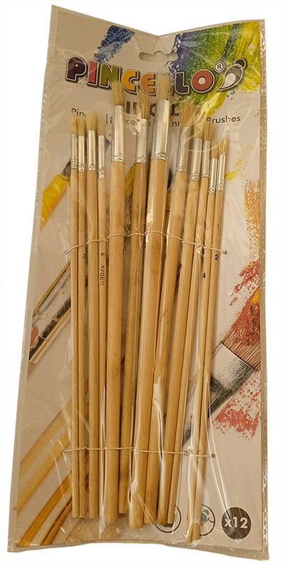 Set 12 Pensule Diferite, Par Natural, Maner Lemn 30Cm Evoffice