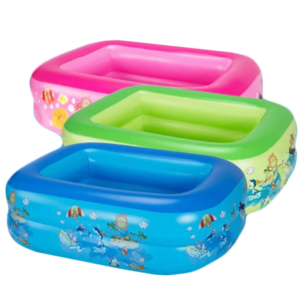 Piscină gonflabilă dreptunghiulară pentru copii, 120x90x36 cm, cu bază cu bule pentru extra confort, ideală pentru joaca în grădină