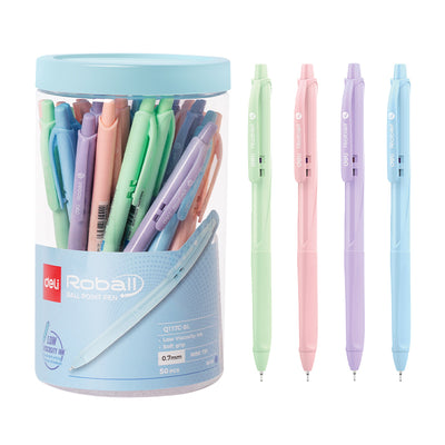 Pix cu mecanism Deli Roball 0.7 mm cu corp pastel albastru și grip cauciucat pentru birou și școală