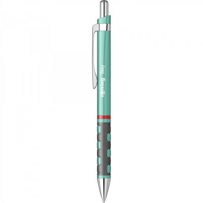 Pix mecanic Rotring Tikky 3 cu finisaj elegant albastru sidefat, accesorii din oțel inoxidabil cromat și grip ergonomic din cauciuc