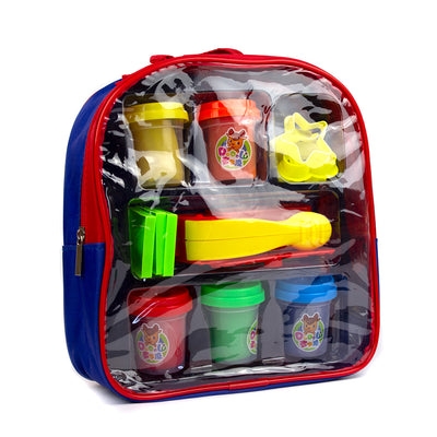 Plastilina "Play Dough" In Ghiozdan Plastic, 5 Culori In Borcan Plastic, Capac Cu Sablon, Accesorii Modelat No.9206