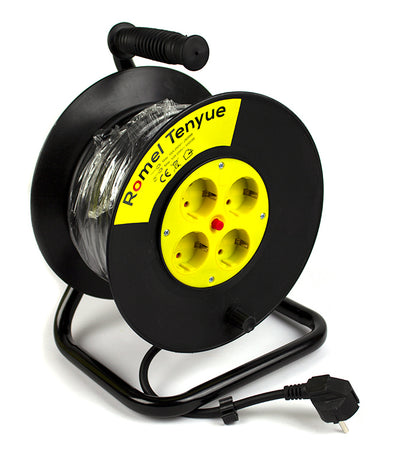 Prelungitor 25M, 4 Prize Cu Rola Cu Tambur, Maner Transport Si Suport Aluminiu