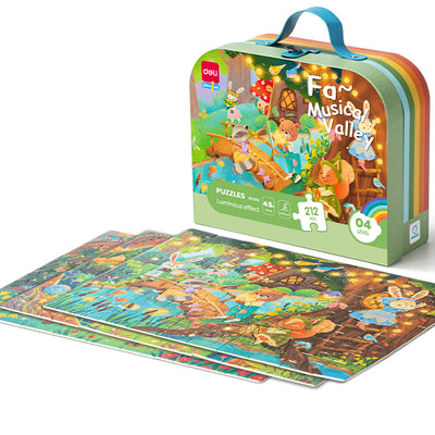 Puzzle cu geantă cadou și efect luminos Valea Muzicală 212 piese Deli pentru copii.