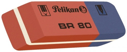 Radiera Pelikan BR 40 format mare din cauciuc rosu si albastru pentru sters creion si cerneala