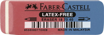 Radiera combinata Faber-Castell 7070-40 din cauciuc natural pentru sters creion si cerneala oranj-albastru