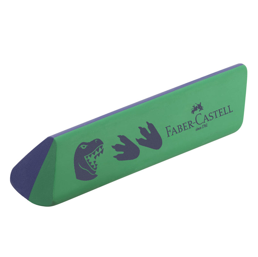 Radiera Faber-Castell Dust-Free cu print dinozauri fara PVC dimensiune 18x12x41 mm pentru stergere curata