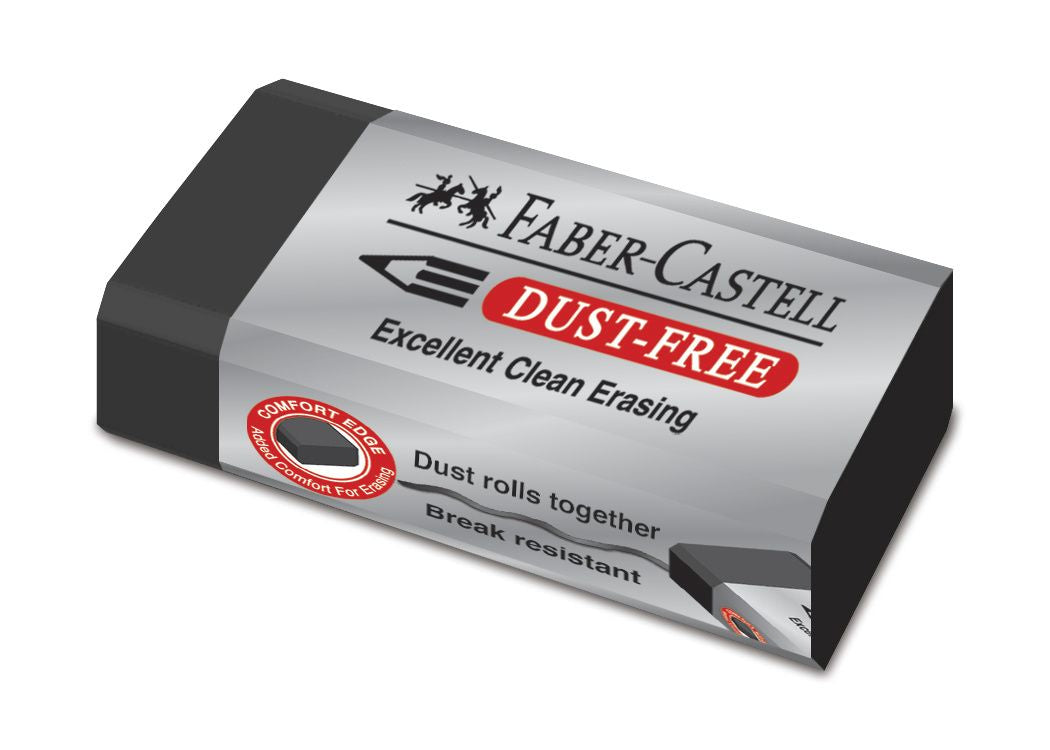 Radiera neagra Faber-Castell Dust-Free 24 pentru creioane grafit fara ftalati dimensiune 63x22x12mm