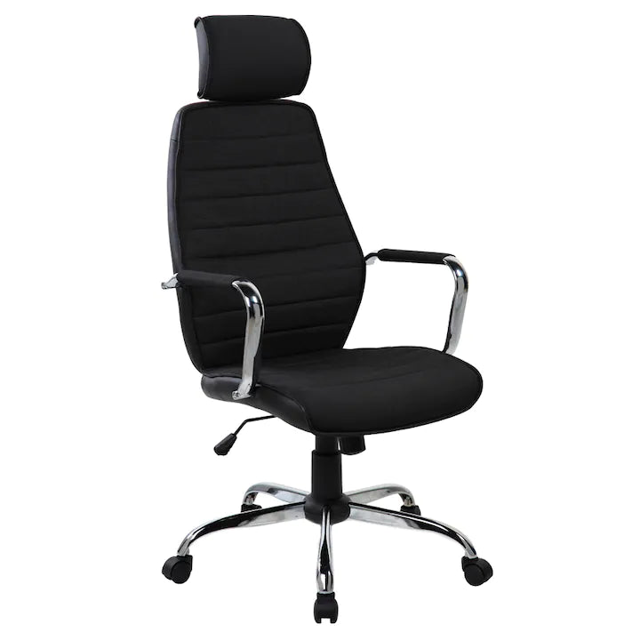 Scaun de birou ergonomic Walter, cu tetiera, stofa/piele ecologica, Negru