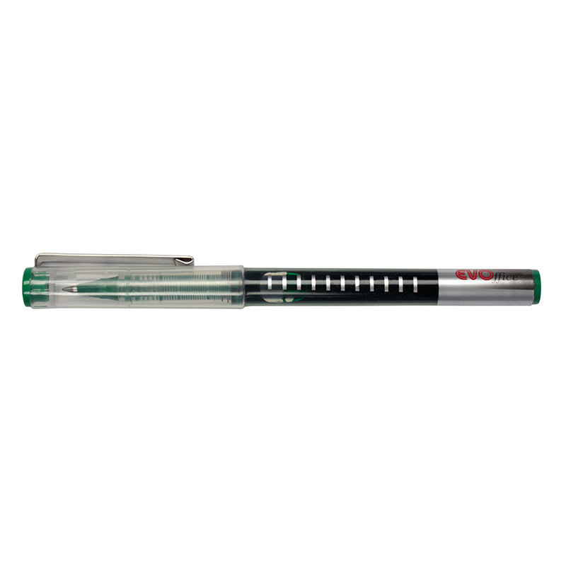 Roller cu cerneala, 0.5mm, cu clips metalic si nivel vizibil al cernelii EVOffice verde