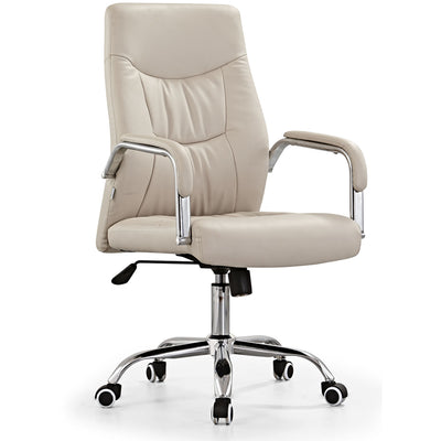 Scaun De Birou Directorial Din Piele Ecologica, Manere Si Baza Din Otel Cromat Evoffice - Bej