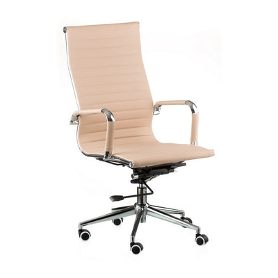 Scaun De Birou Directorial Din Piele Ecologica, Spatar Inalt, Manere Si Baza Din Otel Cromat Evoffice - Bej