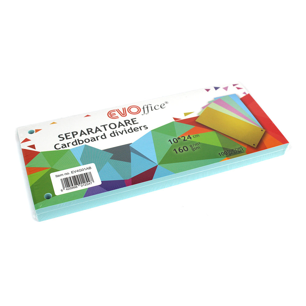 Separatoare Carton Color Cu 2 Perforatii,160 Gr/Mp, 10*24 Cm 100 Bucati/Set Albastru Evoffice