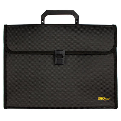 Servieta Plastic A4, Burduf 25 Mm, 13 Compartimente Cu Index Evoffice - Negru