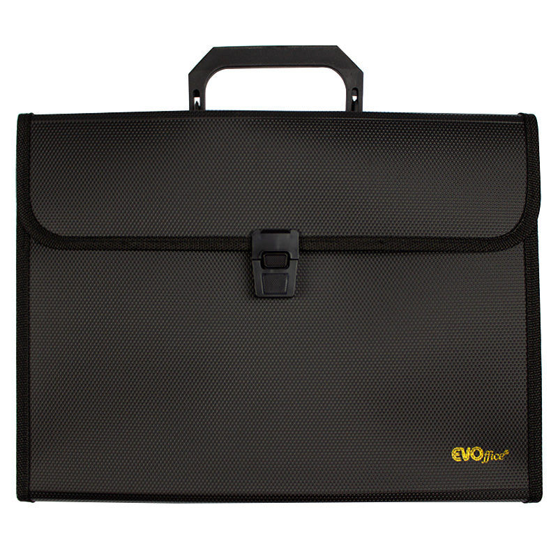 Servieta Plastic A4, Burduf 25 Mm, 13 Compartimente Cu Index Evoffice - Negru