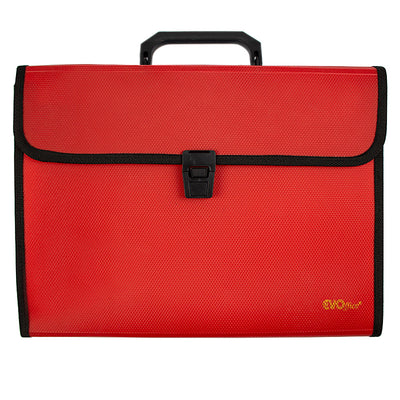 Servieta Plastic A4, Burduf 25 Mm, 13 Compartimente Cu Index Evoffice - Rosu