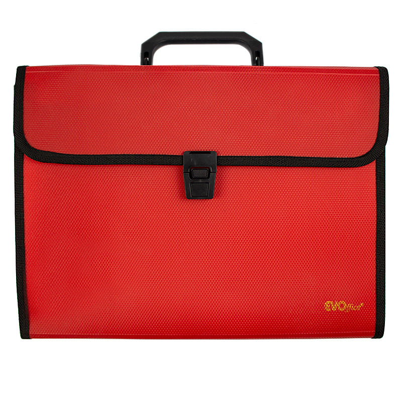 Servieta Plastic A4, Burduf 25 Mm, 13 Compartimente Cu Index Evoffice - Rosu