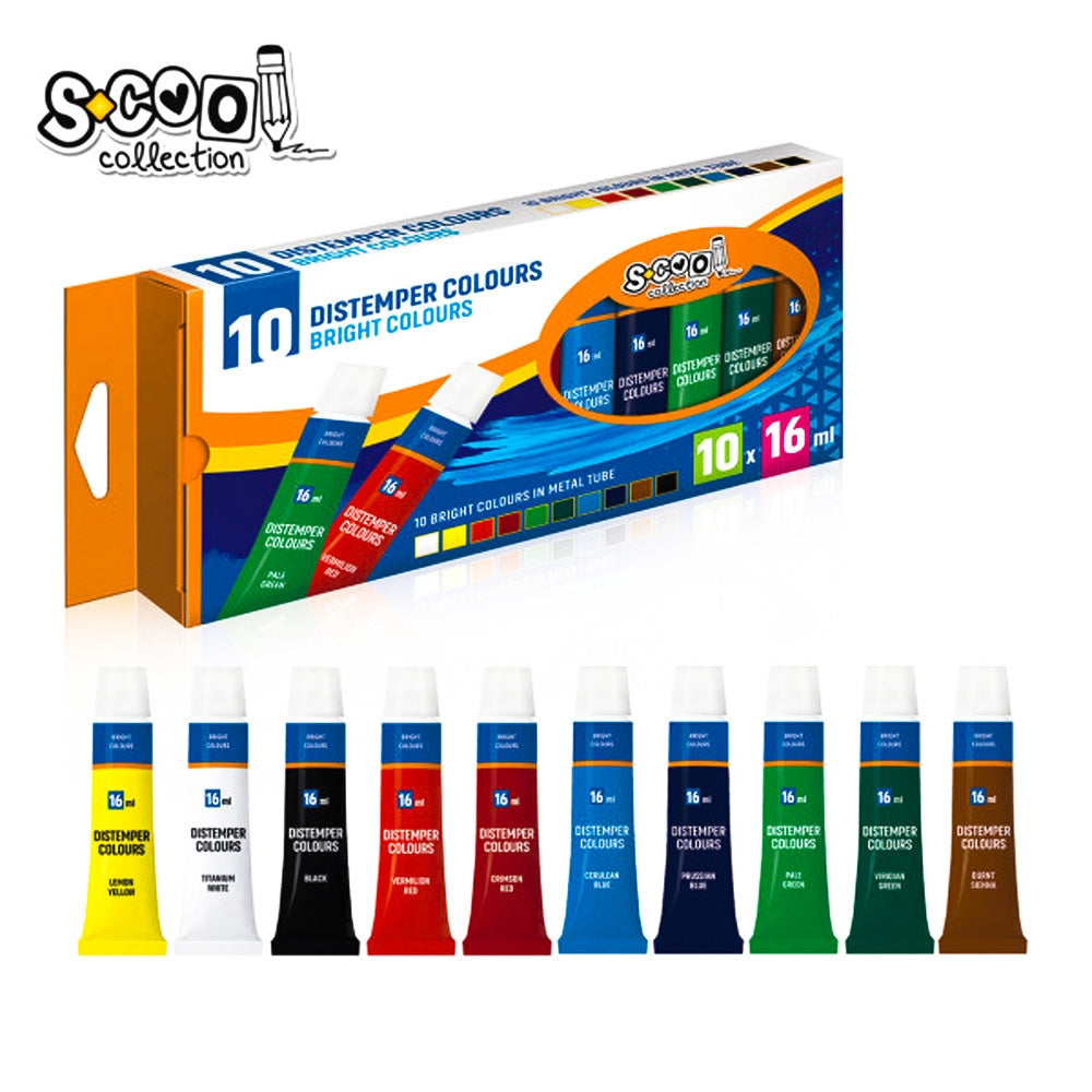 Set de 10 tuburi de vopsea tempera S-COOL de 16 ml, diverse culori rezistente la lumină pentru activități artistice școlare
