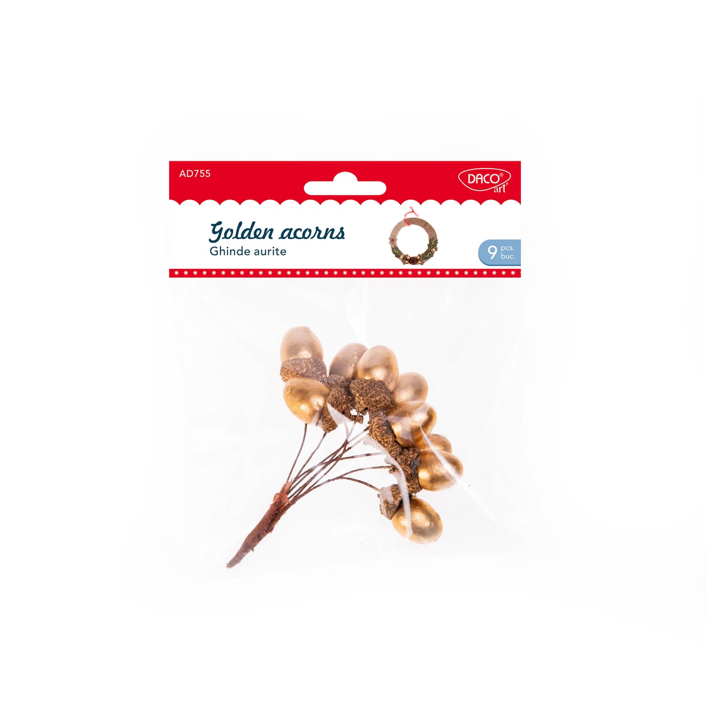 Set de 10 ghinde decorative aurite Daco (2x3 cm), cu tijă din sârmă, ideale pentru aranjamente de Crăciun, decoruri festive strălucitoare și proiecte handmade