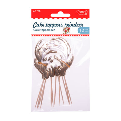 Set de 12 cake toppers „Ren” Daco (12 cm) pentru decorarea torturilor și brioșelor, ideale pentru deserturi festive de Crăciun și mese de sărbătoare.