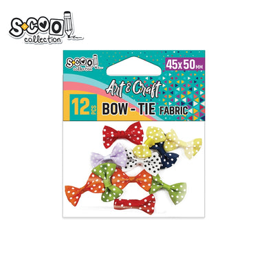 Set de 12 papioane decorative din material textil S-COOL (4.5 x 5 cm), cu model cu buline, ideale pentru proiecte handmade, decorațiuni, felicitări și activități creative