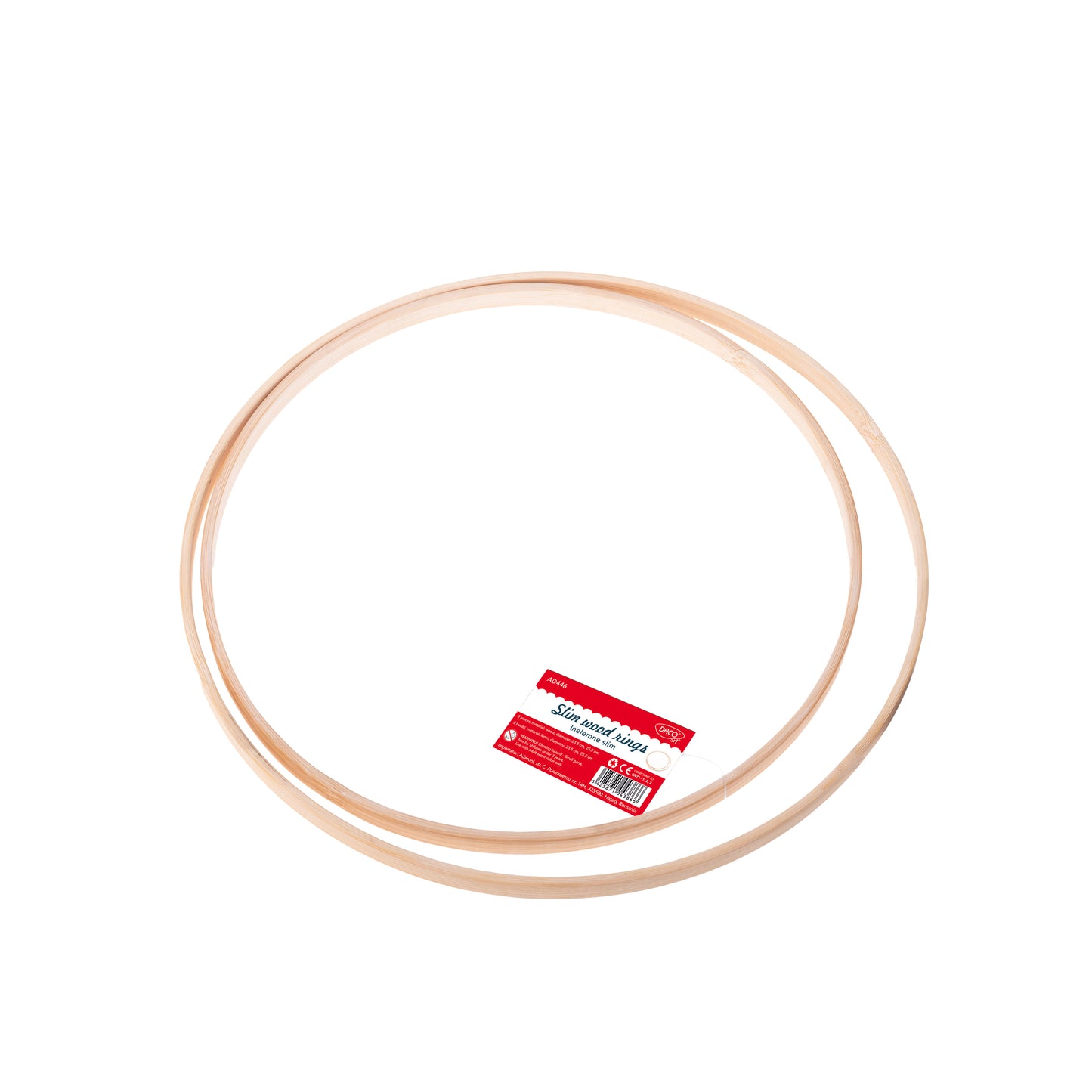 Set de 2 inele slim din lemn natural Dacoart, dimensiuni 23.5 cm și 25.5 cm, ideale pentru macrame, prinzătoare de vise și decorațiuni handmade