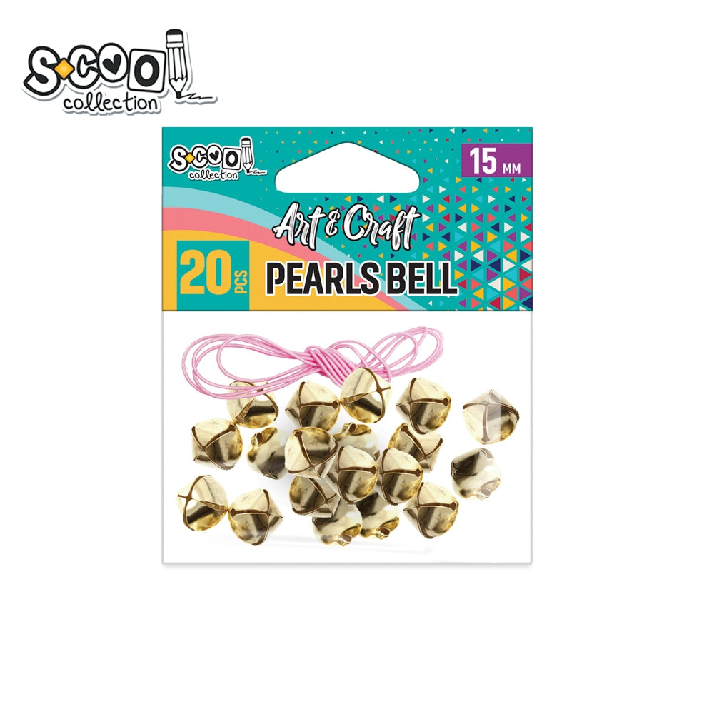 Set de 20 clopoței aurii metalici S-COOL cu șnur elastic inclus, ideali pentru decorațiuni festive, proiecte creative handmade, scrapbooking și activități educative