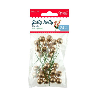 Set de 24 ilice decorative aurii Daco (6 cm) pentru Crăciun, ideale pentru aranjamente florale, coronițe, ornamente și cadouri personalizate