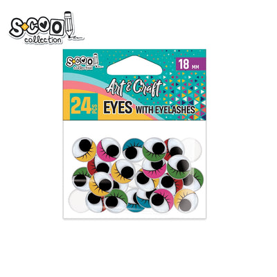 Set de 24 de ochișori decorativi cu gene colorate S-COOL (18 mm), cu iris mobil 360°, ideali pentru proiecte creative, păpuși, figurine și activități handmade