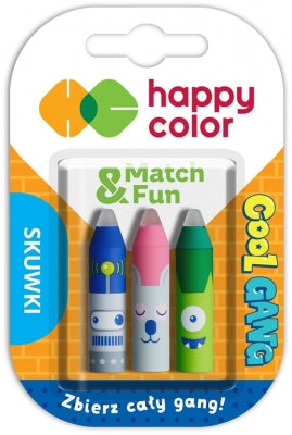 Set de 3 radiere cu capac Cool Gang de la Happy Color pentru rollere cu rescriere, cu personaje variate.