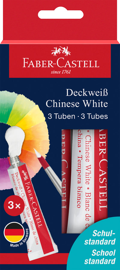 Set de 3 tuburi de tempera alba Faber-Castell 7.5 ml pigment alb opac pentru amestecarea culorilor si accente de lumina