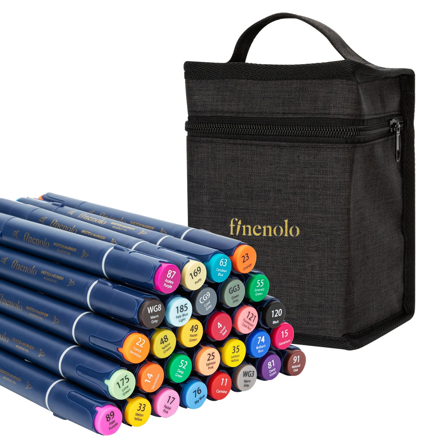Set de 30 markere sketching Deli cu vârf dublu și husă textilă pentru desen și ilustrații