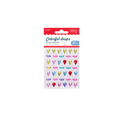 Set de 39 picuri decorativi autoadezivi DACO în culori vibrante și dimensiuni variate, ideali pentru scrapbooking, felicitări, albume foto, obiecte DIY și proiecte creative handmade