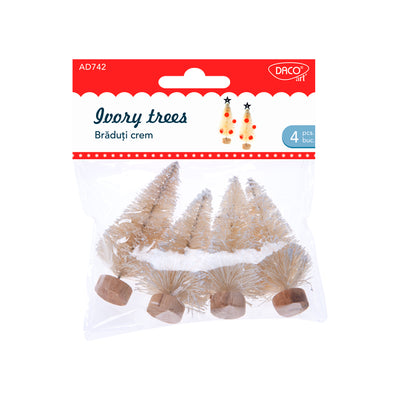 Set de 4 brăduți decorativi crem Daco (7 cm), ideali pentru aranjamente festive, decoruri de masă și proiecte de craft elegante