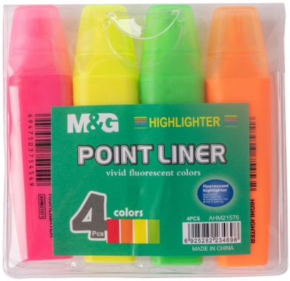 Set 4 textmarkere parfumate M&G culori neon galben verde portocaliu roz varf tesit rezistenta 72h fara capac