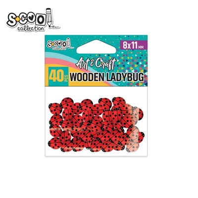 Set de 40 buburuze decorative din lemn S-COOL (8 x 11 mm), ideale pentru lipit, scrapbooking, felicitări handmade și activități creative în școli și grădinițe