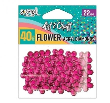 Set de 40 floricele decorative din acril S-COOL (22 mm) în nuanță roz, ideale pentru decorarea meselor la nunți, petreceri, felicitări, invitații și proiecte handmade creative