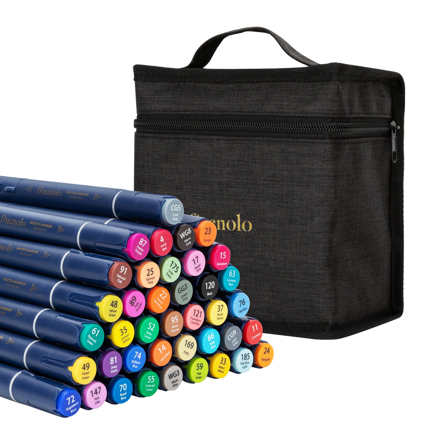 Set de 40 markere sketching Deli cu vârf dublu și husă textilă pentru desen și ilustrații profesionale