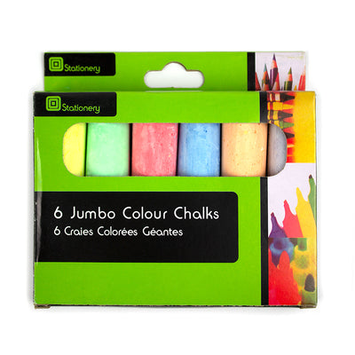 Cutie cu 6 bucăți de cretă groasă rotundă tip jumbo, multicoloră, special concepută pentru desene pe asfalt, ciment și tablă